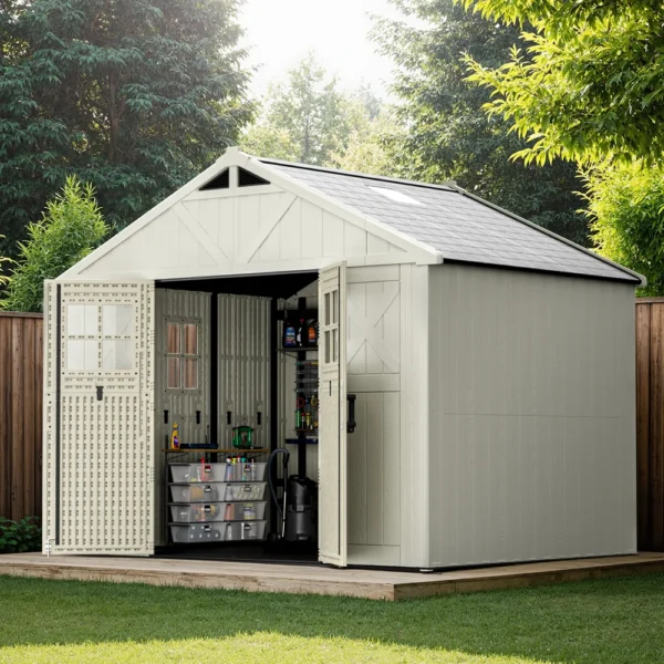Patiowell_10x8ft_Resin_Storage_Shed-2 Patiowell 10x8 FT Kick-it Plastic Storage Shed with Skylight & Windows