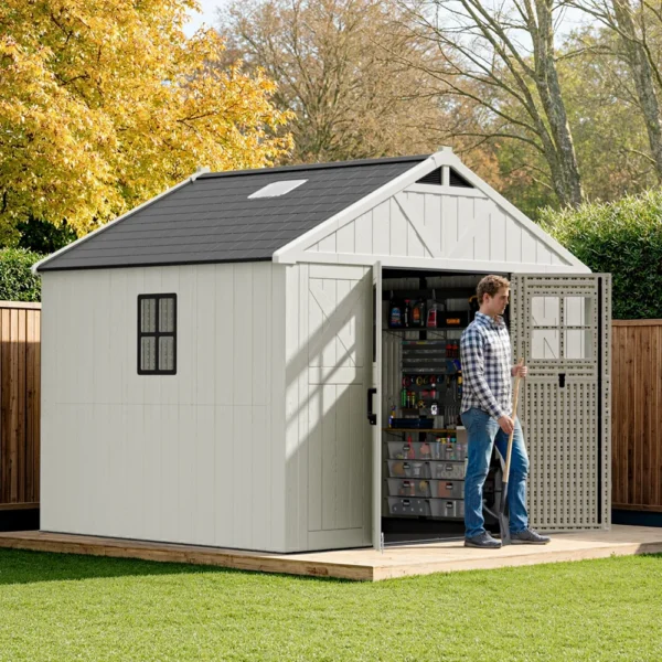Patiowell_10x8ft_Resin_Storage_Shed-3_1 Patiowell 10x8 FT Kick-it Plastic Storage Shed with Skylight & Windows