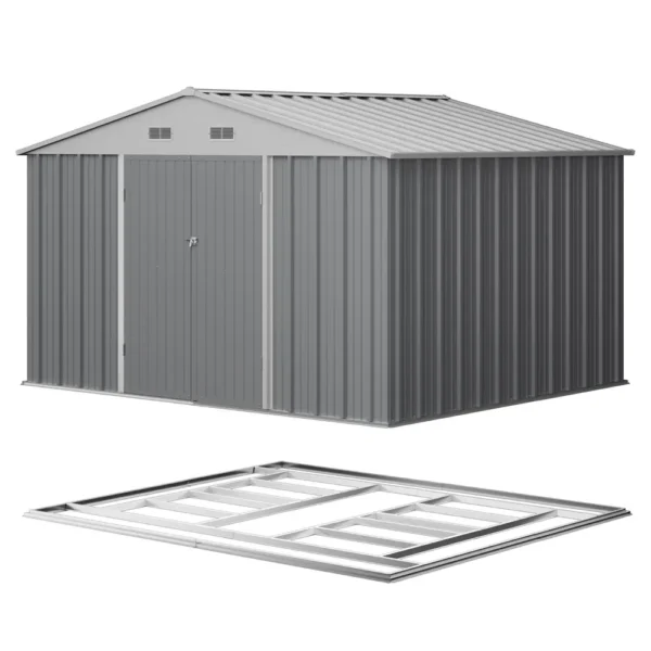 patiowell-10x8-metal-shed-coo-gray-floor-baseLarge Patiowell 10x8 Metal Shed with Floor, Gray