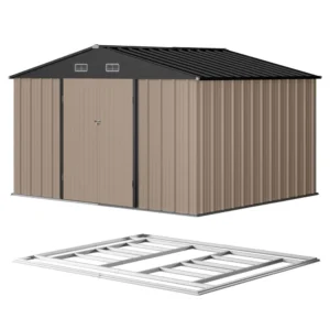 Patiowell 10x8 Metal Shed with Floor, Brown