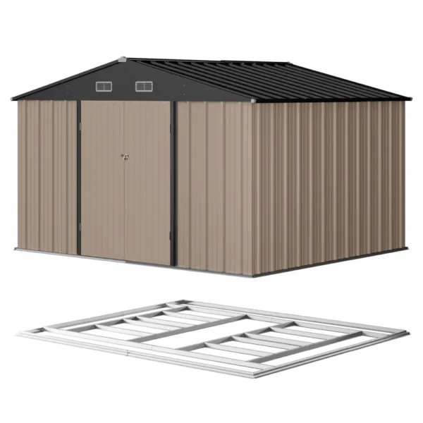 Patiowell 10x8 Metal Shed with Floor, Brown