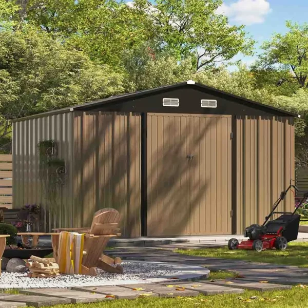 patiowell-10x8-metal-shed-scene-2 Patiowell 10x8 Metal Shed with Weather Resistance, Brown