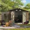 patiowell-10x8-metal-shed-scene-2Large Patiowell 10x8 Metal Shed with Weather Resistance, Brown
